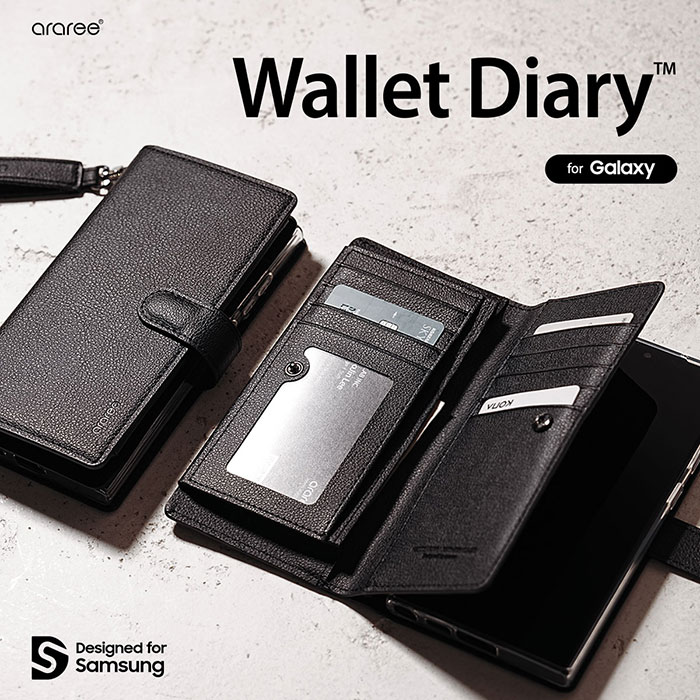 スマホケースと財布の機能を融合させた収納力抜群のケース araree(アラリー)GalaxyS24Ultra手帳型ケース「Wallet Diary」