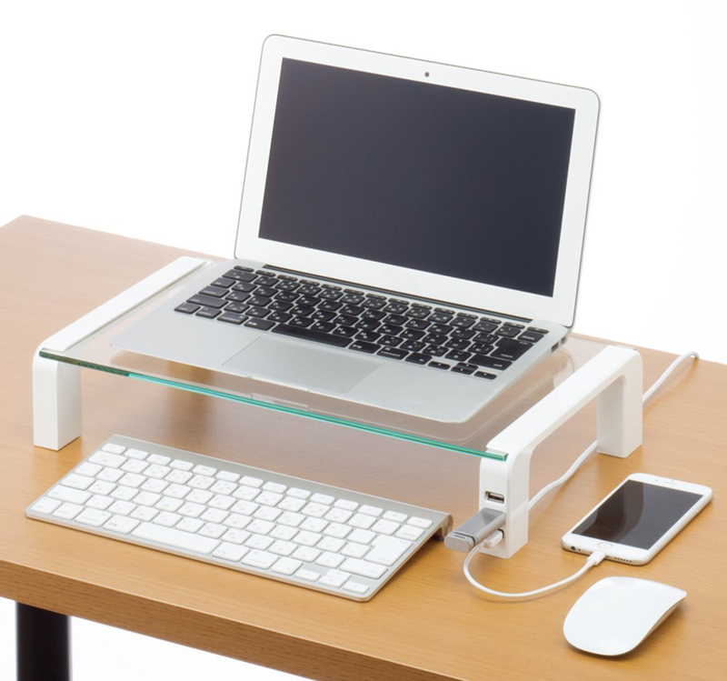 机の上をスッキリ整理 キングジム ガラス天板 デスクボード USB2.0×3口