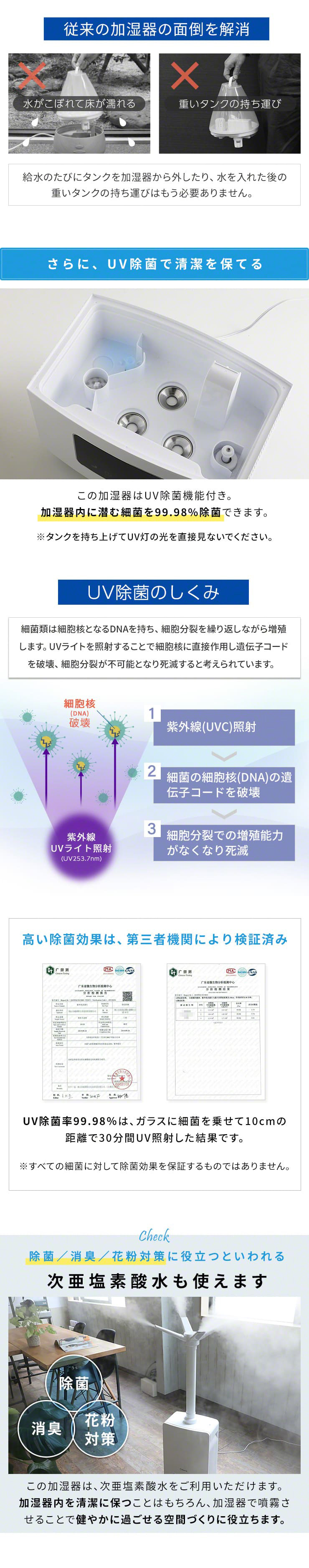 驚異の「4方向加湿」広い部屋もたっぷり潤います! Qurra 超音波加湿器