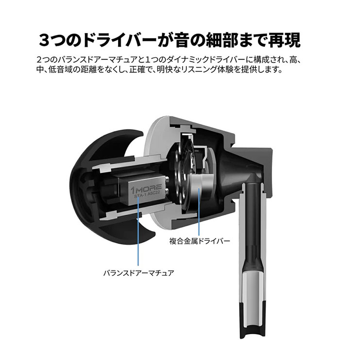 日本Hi-Res Audio認証! トリプルドライバーの優れた発音原理の高音質の 