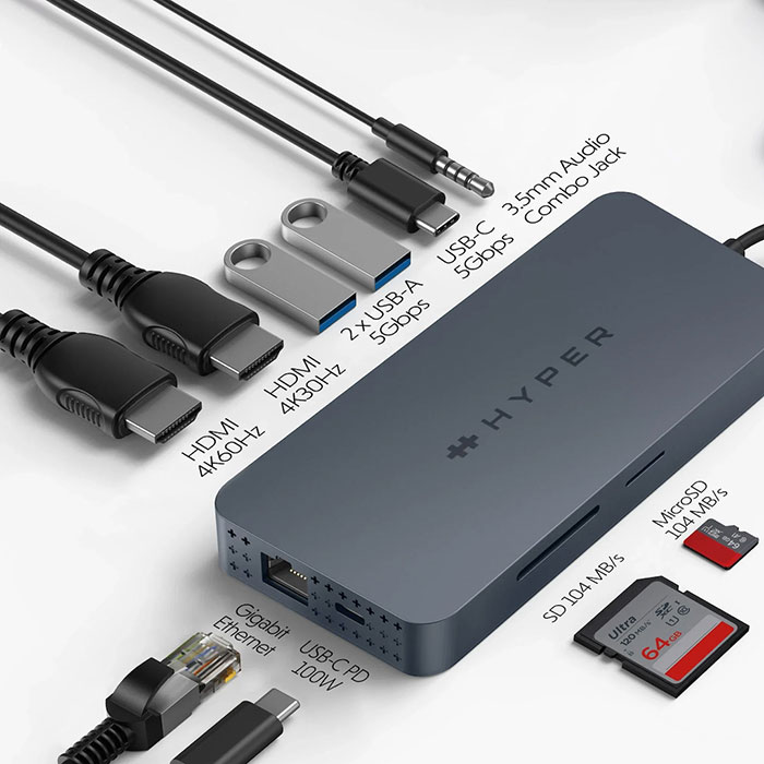 【4月下旬】HyperDrive Next Dual 4K HDMI 10 Port USB-C ハブ For M1, M2, and M3 MacBooks