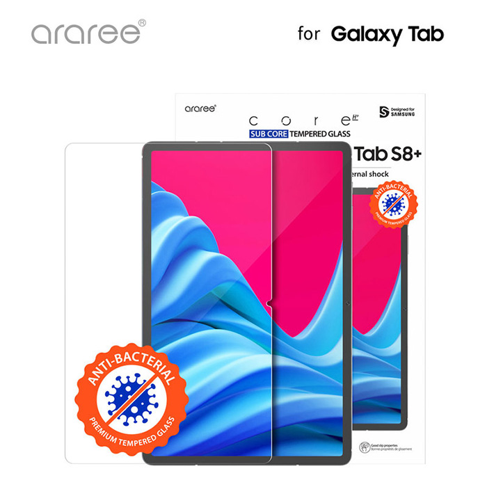【サムスン公式認証品】araree Galaxy Tab S8+ 抗菌強化ガラスフィルム SUB CORE クリア