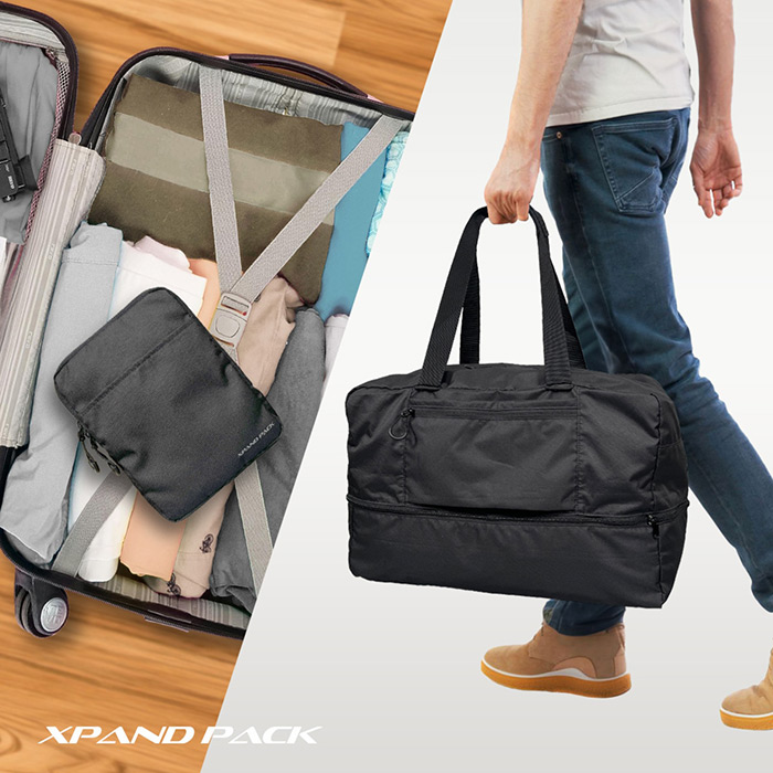 60Lに拡張可能! A5サイズに折りたためる軽くて丈夫な大容量ビッグボストンバッグ「XPAND PACK FOLDING BIG BOSTON BAG」
