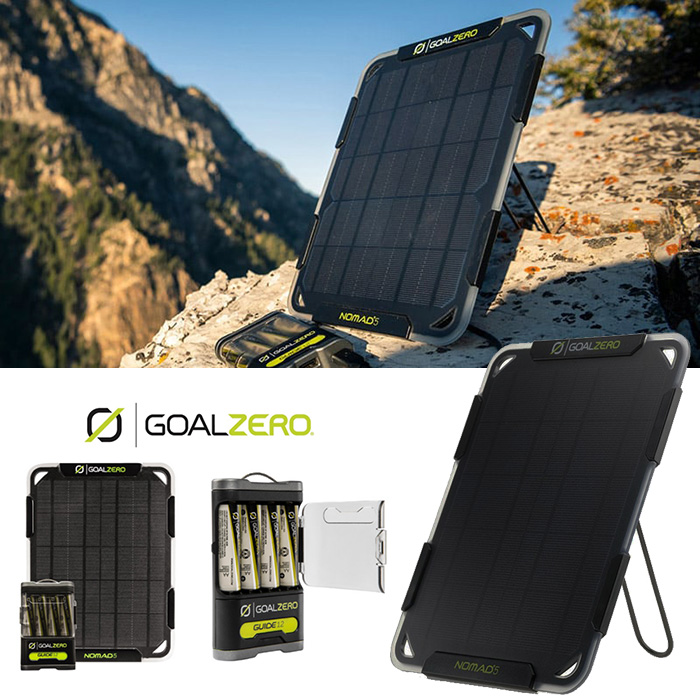 防災やアウトドアに最適なポータブル充電器と小型ソーラーパネルのセット「Guide 12+Nomad 5 Solar Panel Kit」