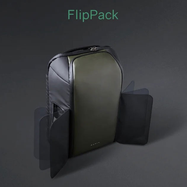 背負ったまま使えるサイドドア付きバッグ「FLIPPACK」ブラック