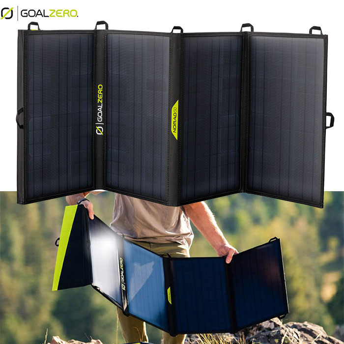 ソーラー最大出力50W。耐久性に優れた素材を採用し、折りたたみ可能な高出力ソーラーパネル Goal Zero Nomad 50 V2 Solar Panel