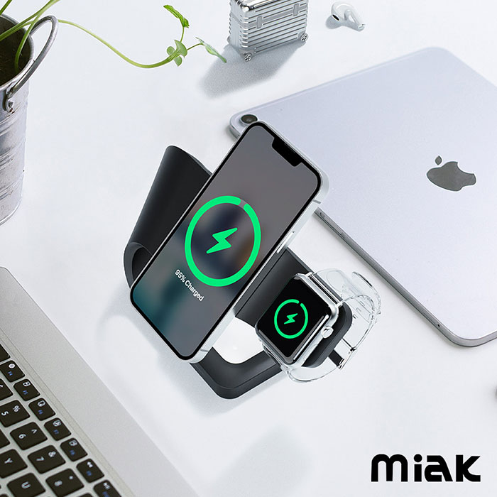 iPhone、Apple Watch、AirPodsを同時ワイヤレス充電! miak(ミアック)3in1 Wave ワイヤレス充電スタンド